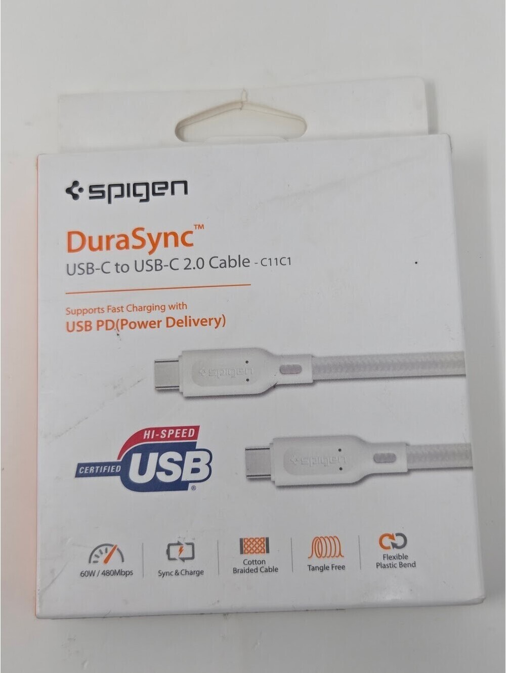 Spigen DuraSync USB-C to USB-C 2.0 Cable C11C1 60W Braided Cord New Sealed